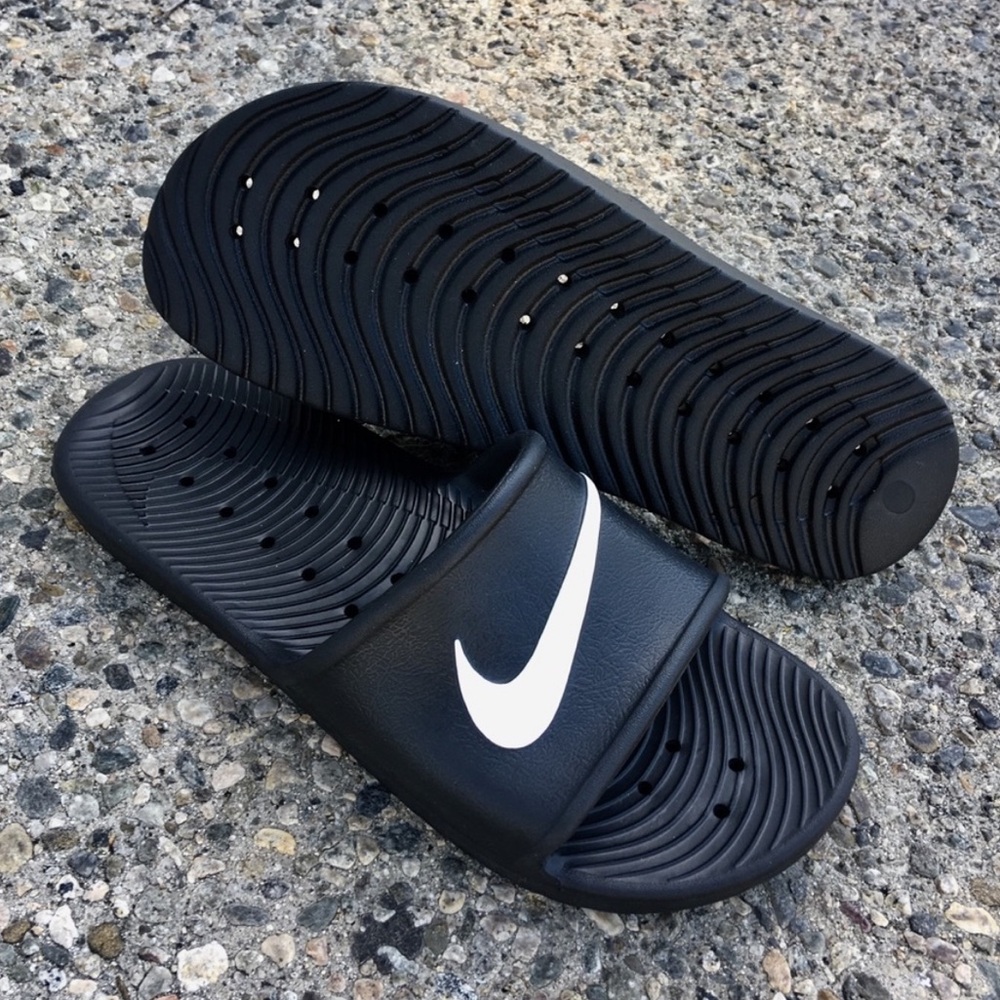 NIKE KAWA SHOWER WATER SANDALS SWOOSH BLACK WHITE WATERPROOF PROOF - Picture 4 of 4